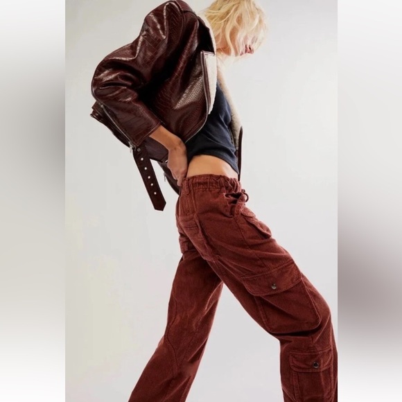 New Free People Tahiti Cord Cargo Pants Slouchy Drawstring - Womens size XS - Picture 2 of 9